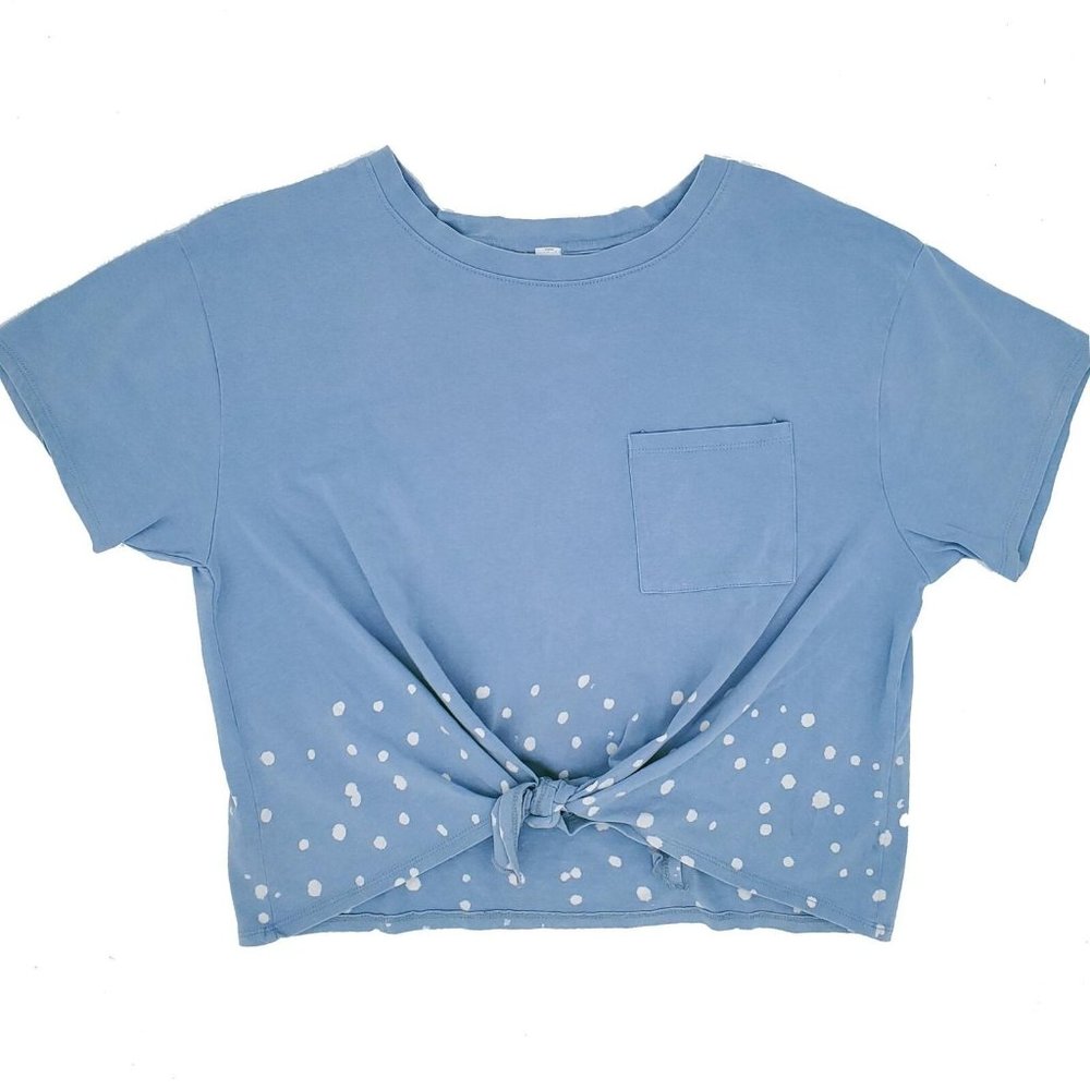 RBX Mineral Washed  w/ Speckle Pattern Tie Front T-Shirt  Corn Flower Blue Large